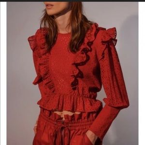 Robert Rodriguez Charlotte Eyelet Lace Red Top